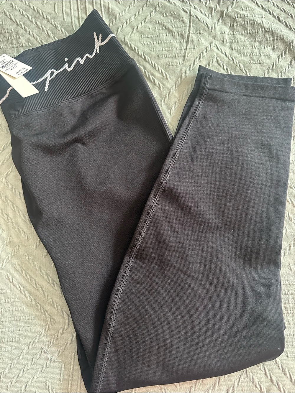 PINK Victoria's Secret Black Leggings with Script Waistband Size XL NWT
